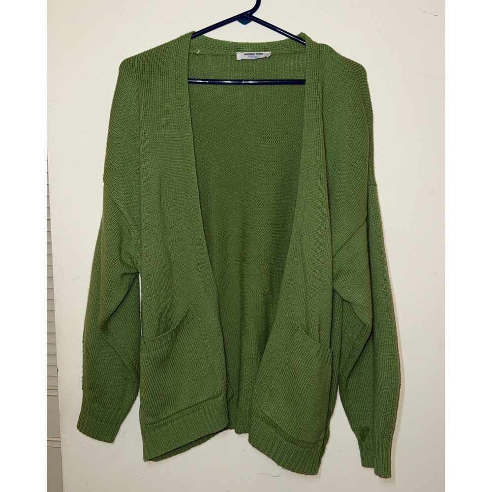 Double Zero Cardigan Green Oversized M (fits Large) Pockets Open Front Y2K